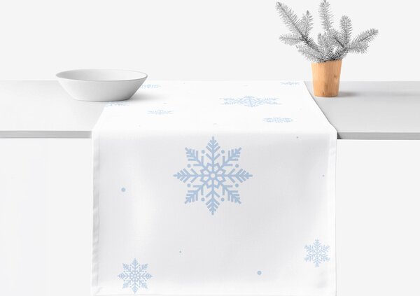 Goldea vánoční běhoun na stůl 100% bavlněné plátno - modré vločky na bílé 35x120 cm