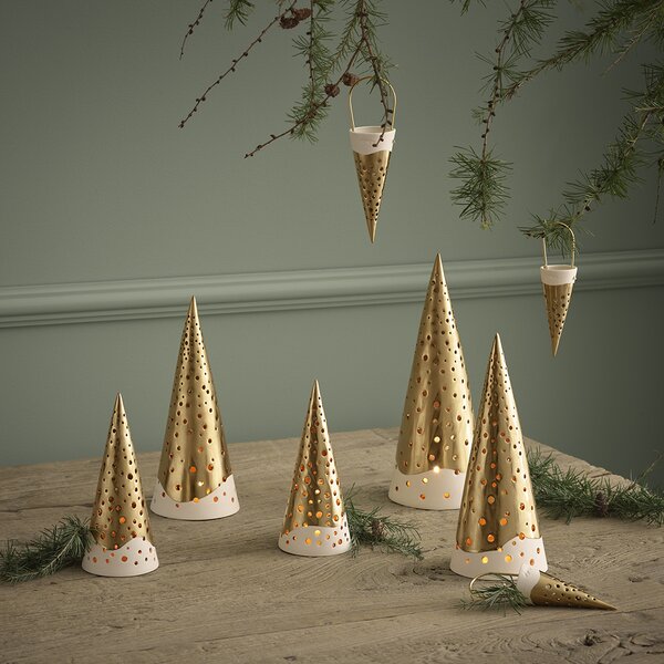 Kähler Design Porcelánová vánoční ozdoba Nobili Cone Gold - 15,5 cm KD440