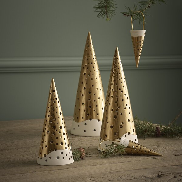 Kähler Design Porcelánová vánoční ozdoba Nobili Cone Gold - 15,5 cm KD440
