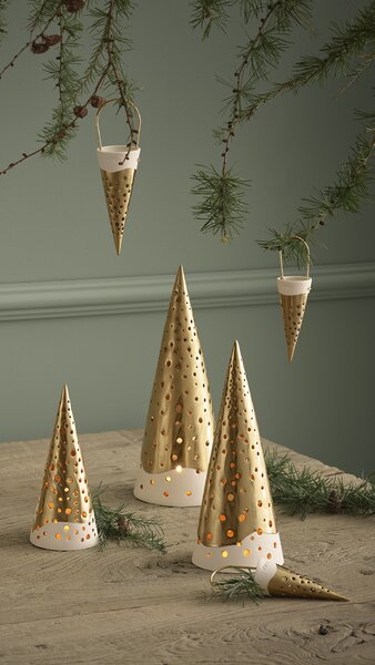 Kähler Design Porcelánová vánoční ozdoba Nobili Cone Gold - 18 cm KD439