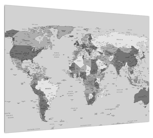 Černobílý obraz mapy světa (70x50 cm)