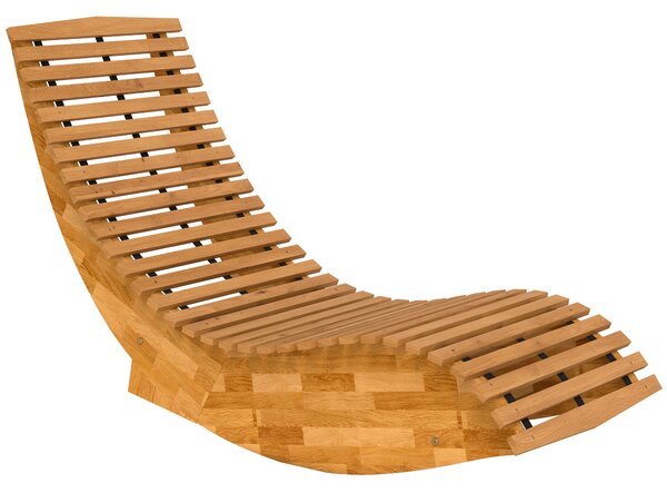 Outsunny skládací lehátko z akáciového dřeva — ergonomické S-profilové laťkové provedení, skládací houpací denní lůžko do zahrady, na balkón a terasu
