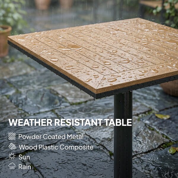 Outsunny čtvercový balkonový stůl 70 × 70 cm — výška 74 cm, WPC dřevěný vzhled a kovový rám, nosnost 30 kg — přírodní dřevo | Aosom
