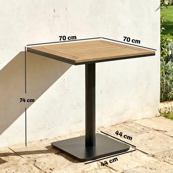Outsunny čtvercový balkonový stůl 70 × 70 cm — výška 74 cm, WPC dřevěný vzhled a kovový rám, nosnost 30 kg — přírodní dřevo | Aosom