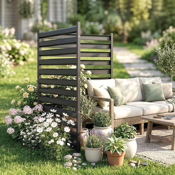 Outsunny zahradní plot 2 panely 152 × 91 cm – kovový panel pro soukromí s nosníky a krytkami, zapojovací dekorativní panely odolné proti korozi, bez k