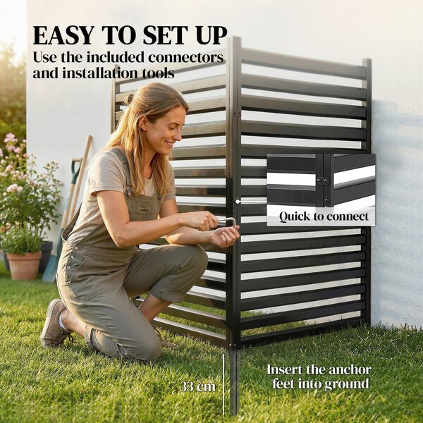 Outsunny zahradní plot 2 panely 152 × 91 cm – kovový panel pro soukromí s nosníky a krytkami, zapojovací dekorativní panely odolné proti korozi, bez k