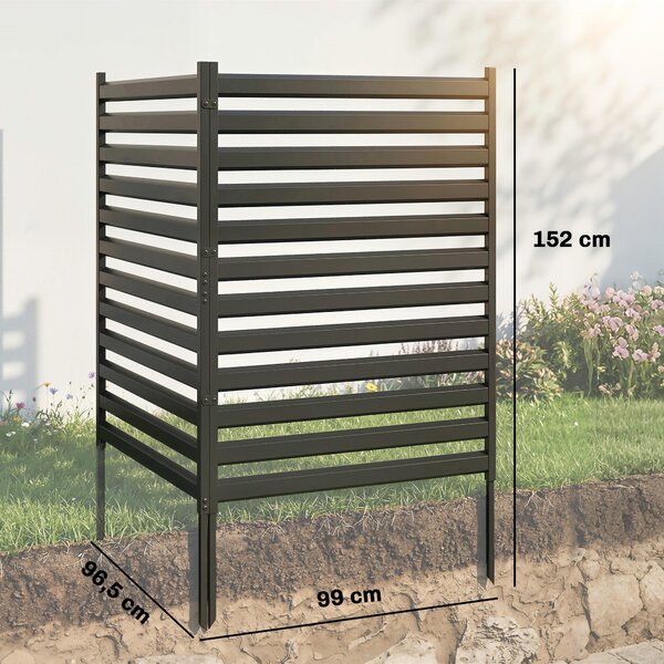 Outsunny zahradní plot 2 panely 152 × 91 cm – kovový panel pro soukromí s nosníky a krytkami, zapojovací dekorativní panely odolné proti korozi, bez k