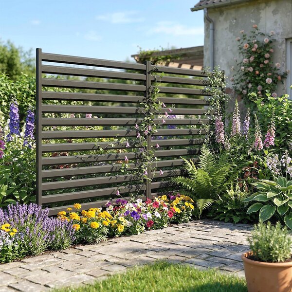 Outsunny zahradní plot 2 panely 152 × 91 cm – kovový panel pro soukromí s nosníky a krytkami, zapojovací dekorativní panely odolné proti korozi, bez k