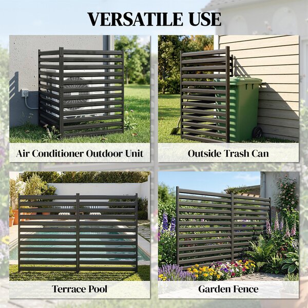 Outsunny zahradní plot 2 panely 152 × 91 cm – kovový panel pro soukromí s nosníky a krytkami, zapojovací dekorativní panely odolné proti korozi, bez k