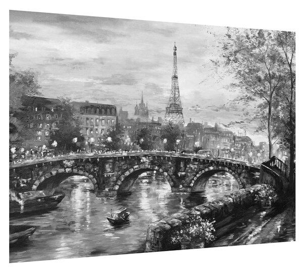 Obraz černobílé krajiny s Eiffelovou věží (70x50 cm)