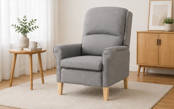 Křeslo relaxační, odpočinkové, ušák, dřevo/textil, 101x95x75 cm, přírodní/světle šedá, Dekorino KR20260034