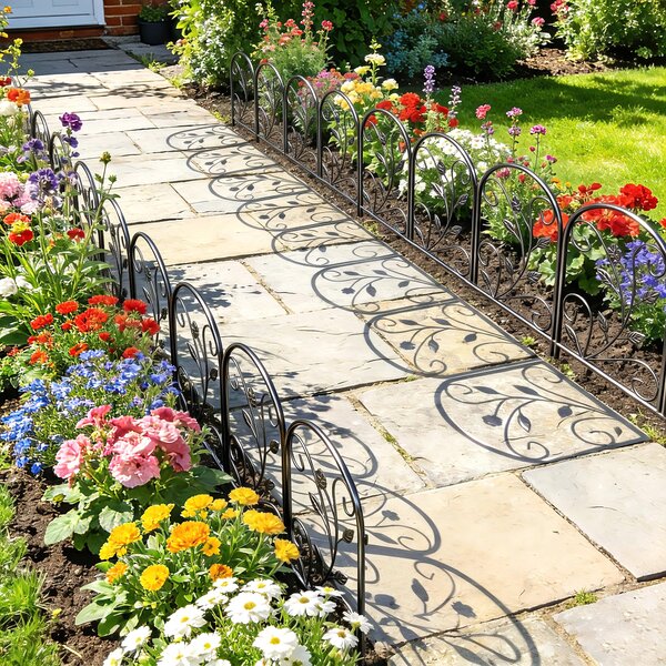 Outsunny kovový zahradní plot, panely 80 x 60 cm (celkem 4,0 m) – dekorativní obloukový panel, černý | Aosom
