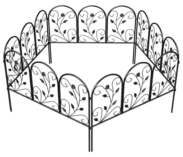 Outsunny kovový zahradní plot, panely 80 x 60 cm (celkem 4,0 m) – dekorativní obloukový panel, černý | Aosom