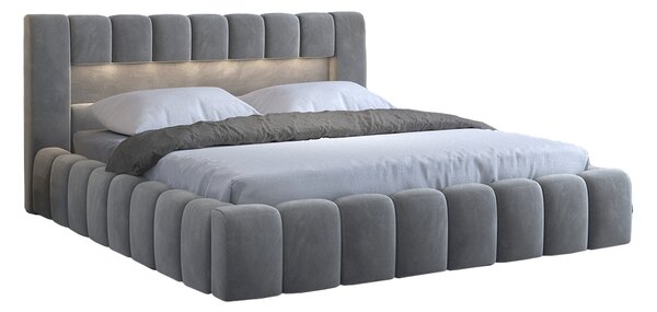 Manželská postel 140 cm Luxa (šedá) (s roštem, úl. prostorem a LED). 1041558