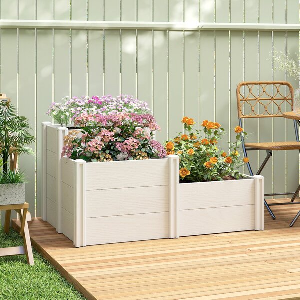 Outsunny 3patrový stohovatelný vyvýšený záhon s otevřeným dnem – modulární vinylový truhlík pro zahradu a balkon, 120 x 80 x 64 cm, bílý | Aosom