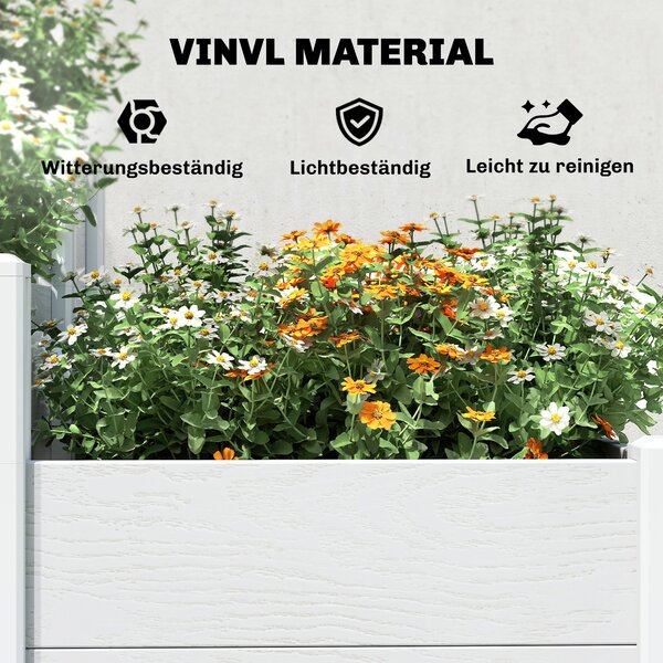 Outsunny 3patrový stohovatelný vyvýšený záhon s otevřeným dnem – modulární vinylový truhlík pro zahradu a balkon, 120 x 80 x 64 cm, bílý | Aosom
