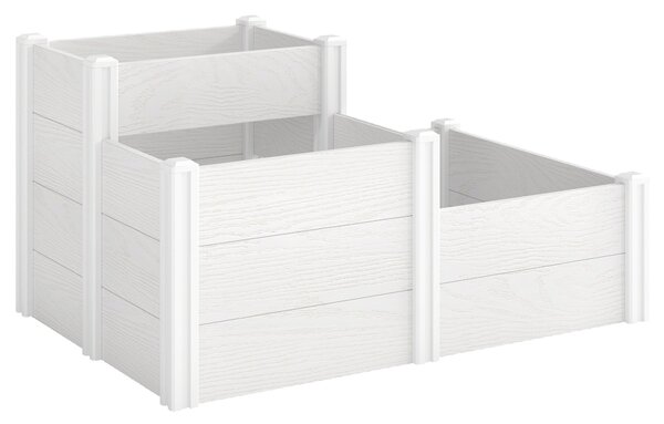 Outsunny 3patrový stohovatelný vyvýšený záhon s otevřeným dnem – modulární vinylový truhlík pro zahradu a balkon, 120 x 80 x 64 cm, bílý | Aosom