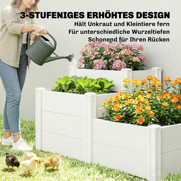 Outsunny 3patrový stohovatelný vyvýšený záhon s otevřeným dnem – modulární vinylový truhlík pro zahradu a balkon, 120 x 80 x 64 cm, bílý | Aosom