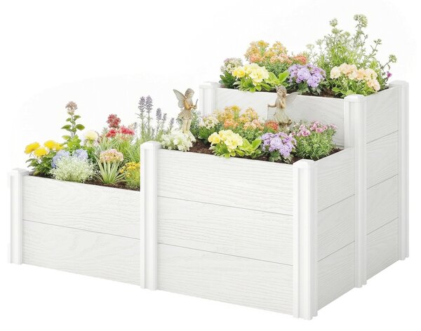 Outsunny 3patrový stohovatelný vyvýšený záhon s otevřeným dnem – modulární vinylový truhlík pro zahradu a balkon, 120 x 80 x 64 cm, bílý | Aosom