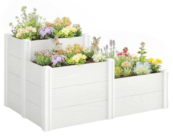 Outsunny 3patrový stohovatelný vyvýšený záhon s otevřeným dnem – modulární vinylový truhlík pro zahradu a balkon, 120 x 80 x 64 cm, bílý | Aosom