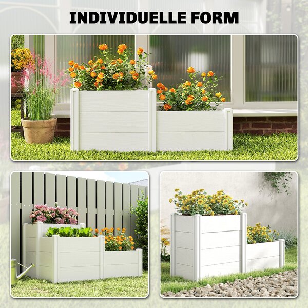 Outsunny 3patrový stohovatelný vyvýšený záhon s otevřeným dnem – modulární vinylový truhlík pro zahradu a balkon, 120 x 80 x 64 cm, bílý | Aosom