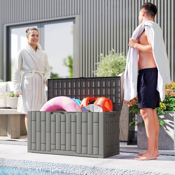 Outsunny venkovní úložný box 227 l, vodě a UV odolný pryskyřicový box s možností uzamčení pro zahradu, terasu, 106,5 x 43 x 54,5 cm | Aosom