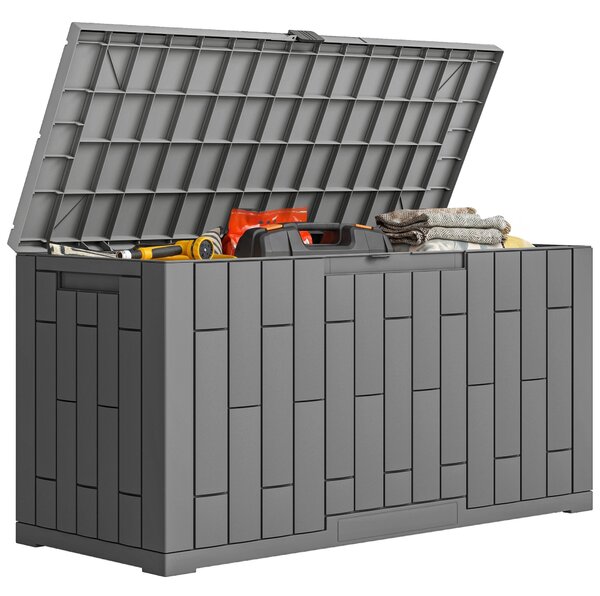 Outsunny venkovní úložný box 227 l, vodě a UV odolný pryskyřicový box s možností uzamčení pro zahradu, terasu, 106,5 x 43 x 54,5 cm | Aosom