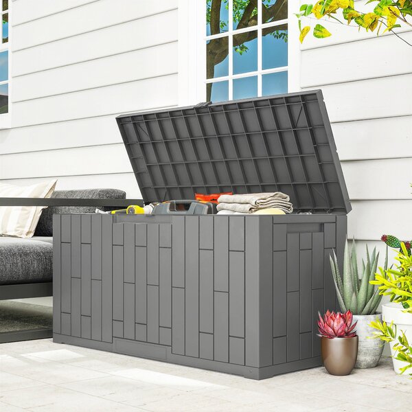 Outsunny venkovní úložný box 227 l, vodě a UV odolný pryskyřicový box s možností uzamčení pro zahradu, terasu, 106,5 x 43 x 54,5 cm | Aosom