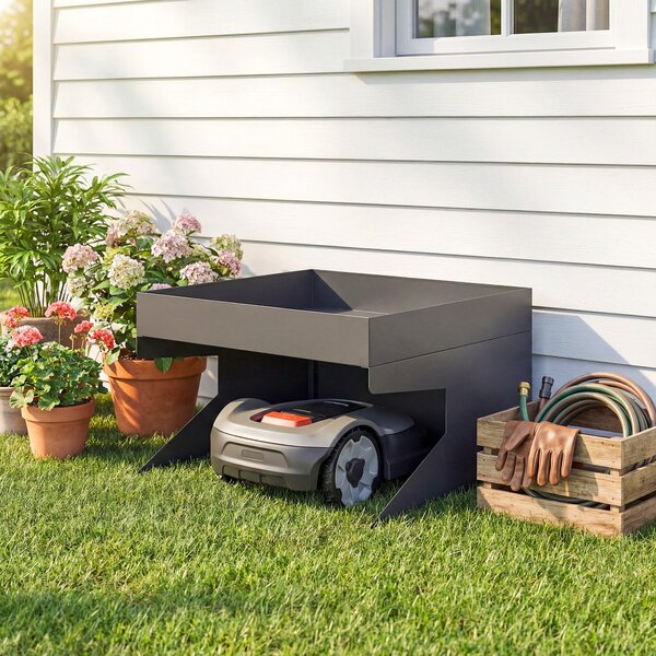 Outsunny garáž pro robotickou sekačku s truhlíkem — pozinkovaná ocel, 75 × 70 × 46 cm | Aosom
