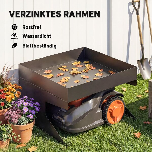 Outsunny garáž pro robotickou sekačku s truhlíkem — pozinkovaná ocel, 75 × 70 × 46 cm | Aosom