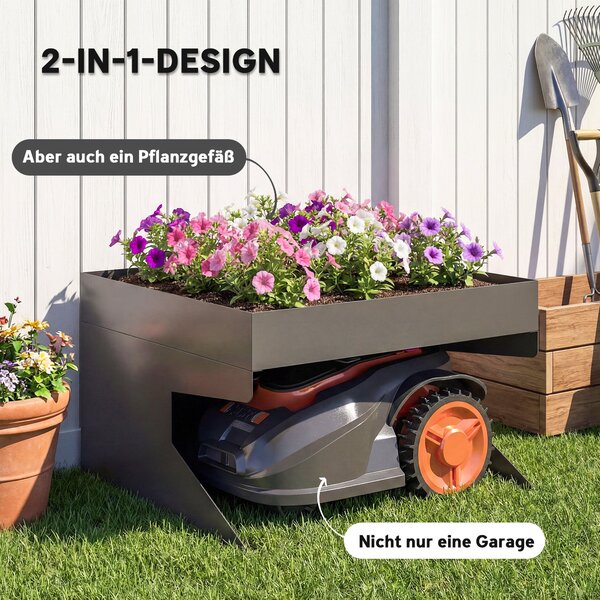 Outsunny garáž pro robotickou sekačku s truhlíkem — pozinkovaná ocel, 75 × 70 × 46 cm | Aosom