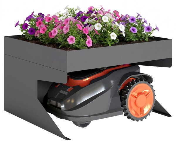 Outsunny garáž pro robotickou sekačku s truhlíkem — pozinkovaná ocel, 75 × 70 × 46 cm | Aosom
