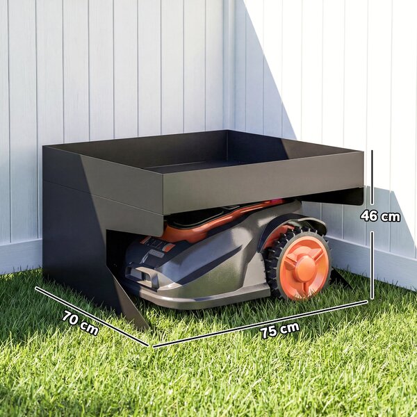 Outsunny garáž pro robotickou sekačku s truhlíkem — pozinkovaná ocel, 75 × 70 × 46 cm | Aosom