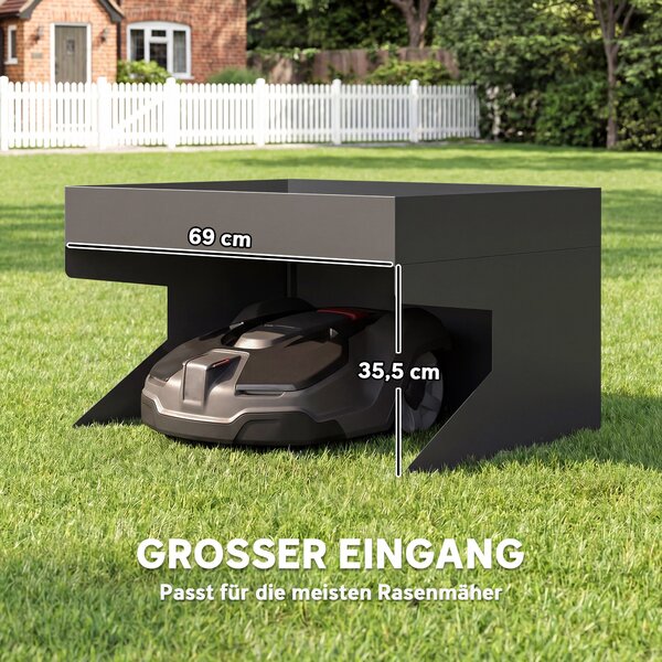 Outsunny garáž pro robotickou sekačku s truhlíkem — pozinkovaná ocel, 75 × 70 × 46 cm | Aosom