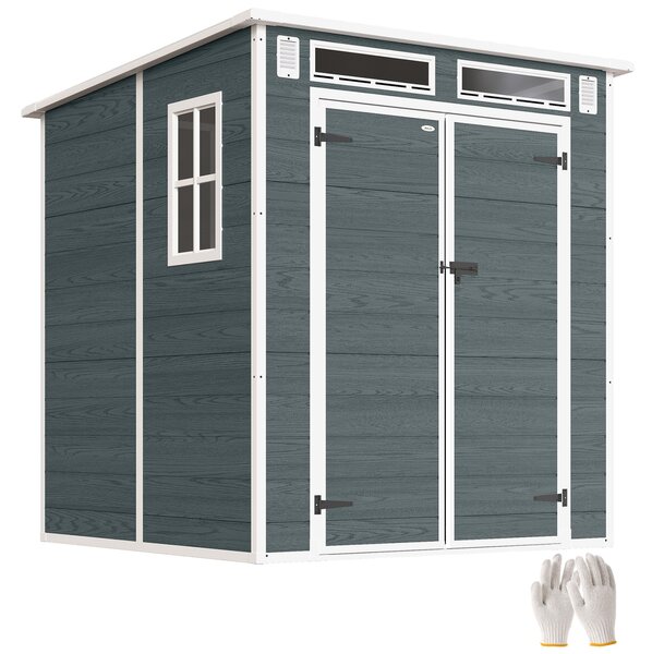 Outsunny zahradní domek 182 × 182 cm, plast s efektem dřeva, s podlahou, 3 okny, zamykací dveře a větráním, šedý | Aosom