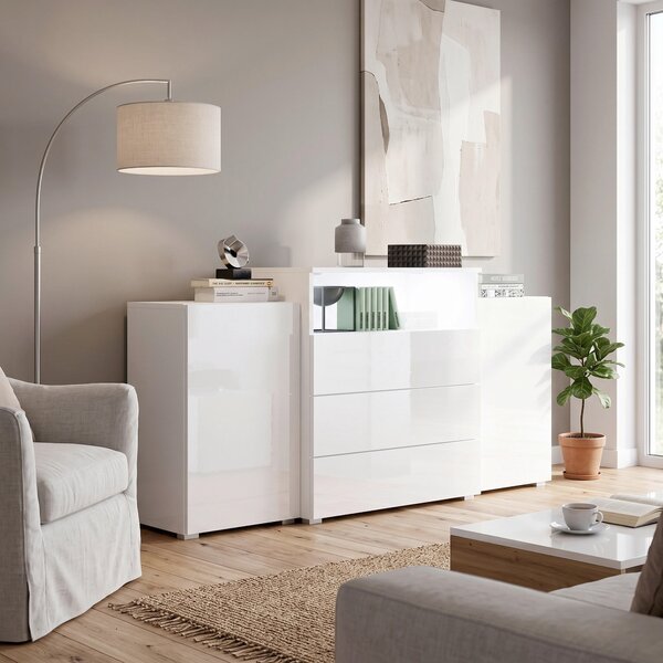ŠIROKÁ KOMODA, bílá, vysoce lesklá bílá, 150/80,7/39 cm P & B - Online Only komody, Online Only