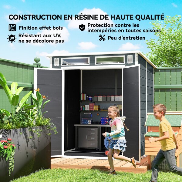 Outsunny zahradní domek 182 × 182 cm, plast s efektem dřeva, s podlahou, 3 okny, zamykací dveře a větráním, šedý | Aosom
