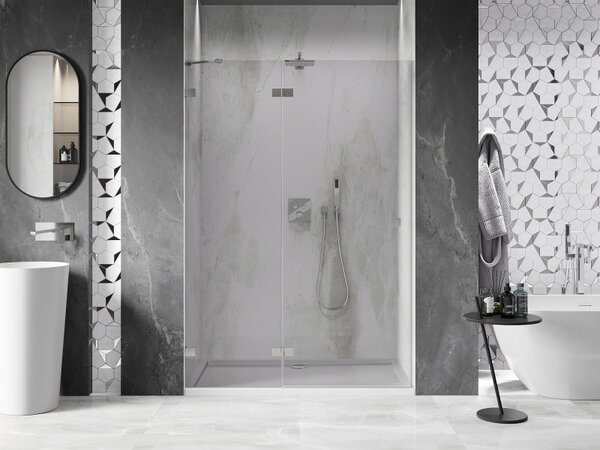 Mexen, Mexen Lunar levé výklopné sprchové dveře 130 cm, transparentní, broušený nikl - 834-130-000-97-00-L