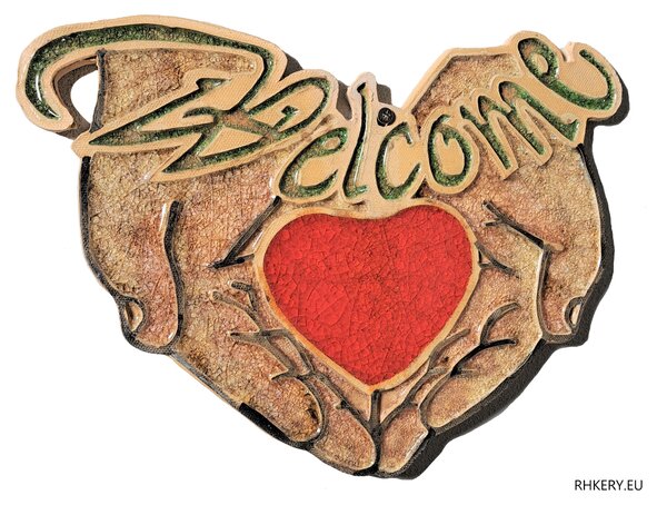 Keramická tabulka - Welcome - Heart on palm