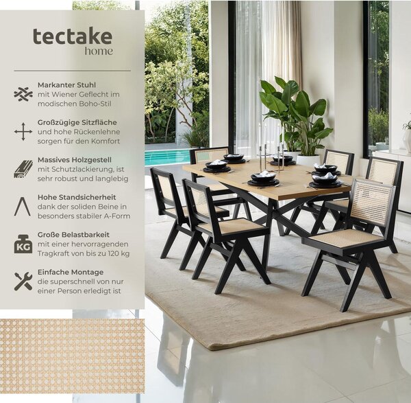 Tectake® Dřevěná židle Lissy Boho style 48,5 x 53,5 x 83 cm, nosnost 120 kg