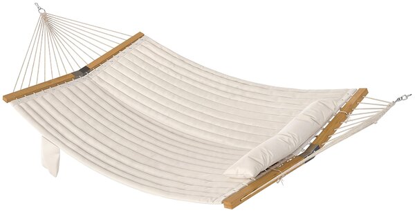 Outsunny venkovní houpací síť 200 x 140 cm — prošívaná dvouvrstvá s opěrkou hlavy a kapsou na časopis, krémově bílá | Aosom