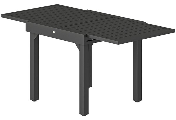 Outsunny rozkládací zahradní jídelní stůl, 80–160 cm, lamelový hliníkový povrch, nosnost 70 kg, 4–6 osob, černý | Aosom