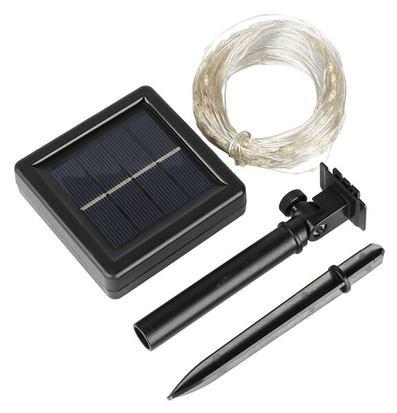 ACA Lighting LED solární řetěz, 200 LED, 20m+2m, studená bílá,IP44, 8 funkcí
