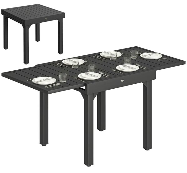 Outsunny rozkládací zahradní jídelní stůl, 80–160 cm, lamelový hliníkový povrch, nosnost 70 kg, 4–6 osob, černý | Aosom