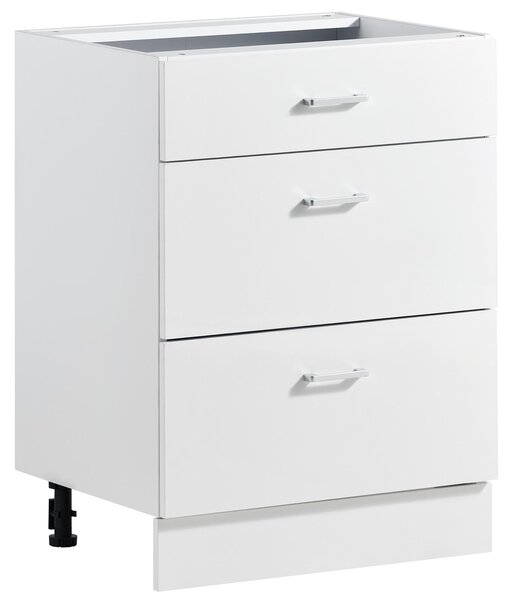 VEVOR Podstavní skříňka 600x475x815 mm (ŠxHxV), laminovaná dřevotříska, bílá, do kuchyně, prádelny nebo koupelny, bez pracovní desky, ve stylu Shaker, se 3 zásuvkami, systémem jemného zavírání a povrchovou úpravou 3M