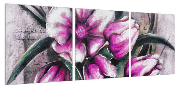 Obraz růžových květů (90x30 cm)
