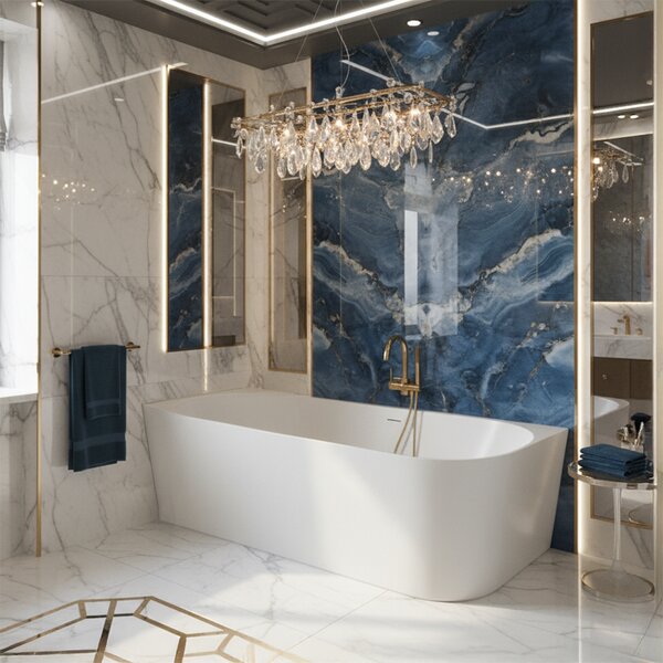 Asymetrická akrylátová rohová vana s krycím panelem REA SYDNEY BELLANTO Levá 170x80 cm, bílá