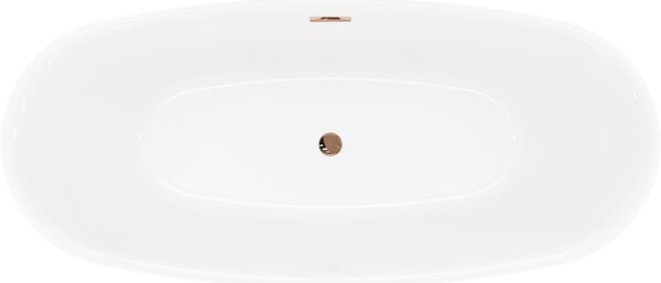 Mexen Luvo Slim, volně stojící vana 170 × 75 cm, bílá-černá, růžové zlato přepad, 52801707575-60