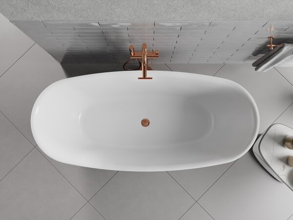 Mexen Luvo Slim, volně stojící vana 170 × 75 cm, bílá-černá, růžové zlato přepad, 52801707575-60