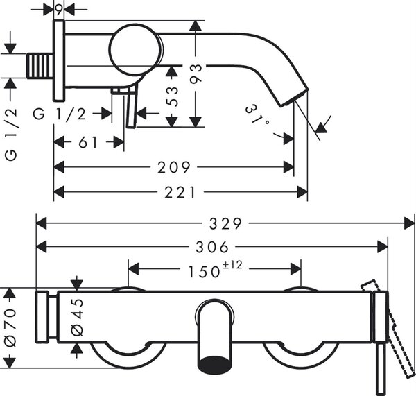 Hansgrohe Tecturis S vanová baterie na stěnu chrom 73422000